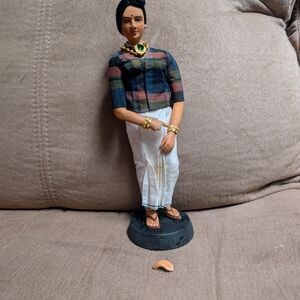 Handcrafted Female Doll in Multi-Color Plaid Top and White Skirt